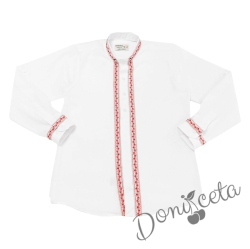 Комплект за момче от риза с дълъг ръкав и фолклорни/етно мотиви  и панталон в червено