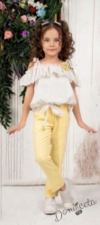 Комплект за момиче от 2 части- блуза в екрю и панталон в жълто