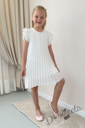 Официална/ежедневна детска рокля в бяло солей Contrast с къс ръкав