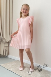 Официална/ежедневна детска рокля в розово солей Contrast с къс ръкав