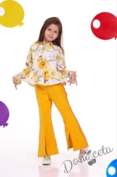 Комплект за момиче от 2 части- блуза и панталон в горчица Фредерика