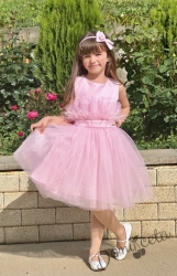 Официална детска рокля с богат тюл и пера в розово Анелия 5462341123