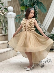 Официална ефектна детска рокля с тюл в златисто Клеър