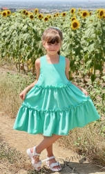 Официална или ежедневна детска лятна рокля с къдрички в тюркоаз 774882991