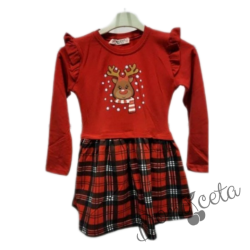 Official children's dress with long sleeves in red with lace and tulle