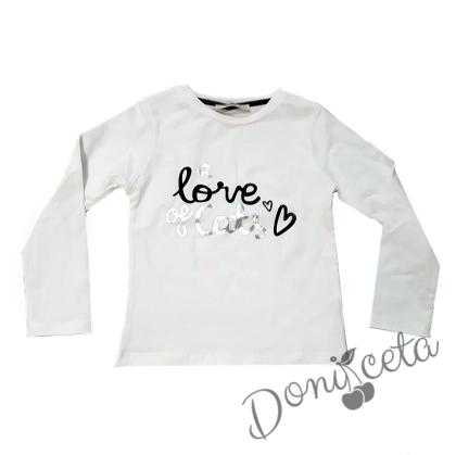 Детска блуза в бяло с надпис Love Cats