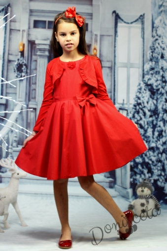 Official children's dress with long sleeves in red with lace and tulle