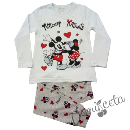 Детска пижама в бяло и долнище в бежово с Мини и Мики Маус