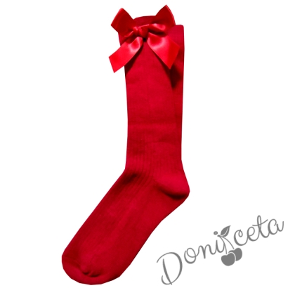 Детски чорапи 3/4 в червено с панделка 734897