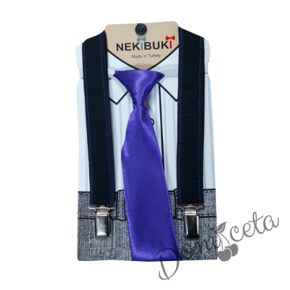 Комплект от вратовръзка в синьо с тиранти в черно за момче 832534