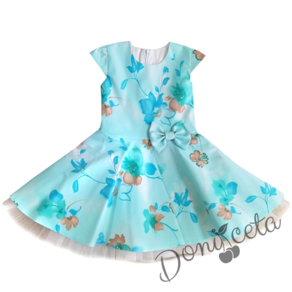 Официална детска рокля на нежни цветя в тюркоаз/мента 6347656