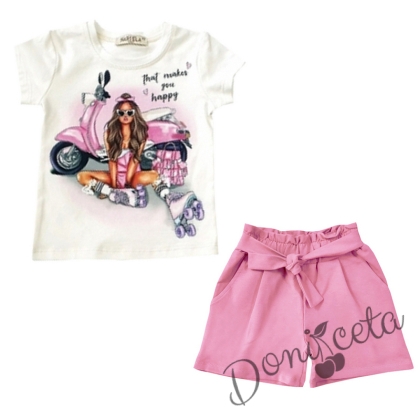 Летен комплект момиче от къси панталони в розово и тениска 8436546 1