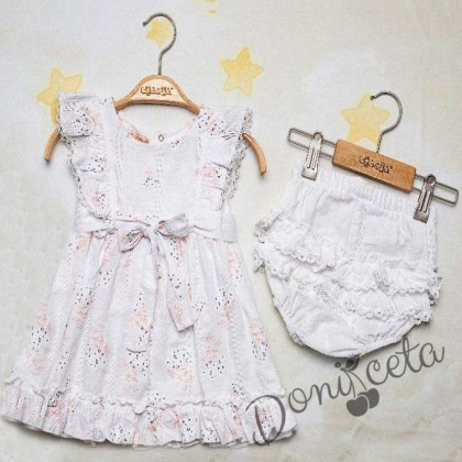Бебешки комплект за момиче от 2 части с рокля в бяло 8472265