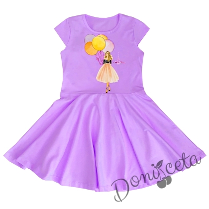 Детска рокля с къс ръкав в лилаво с момиче 9345433 1