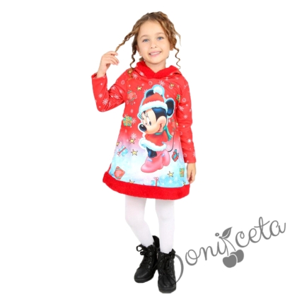 Коледна детска рокля с качулка в червено с Мини Маус 8565234