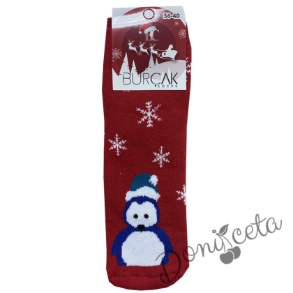 Коледни червени термо чорапи със снежен човек
