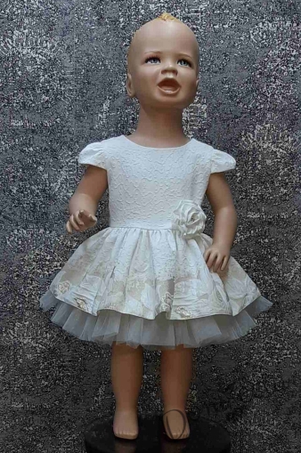 Официална детска  рокля в екрю с къс ръкав Ева 1