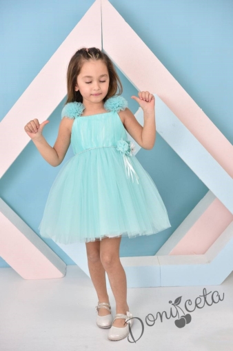 Детска рокля в синьо без ръкав с тюл  1