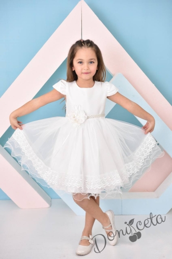 Детска официална рокля  в бяло Сена с къс ръкав1