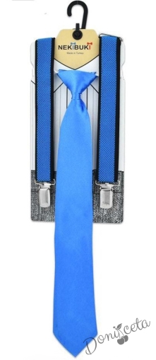Комплект от тиранти с вратовръзка  за момче в синьо 1