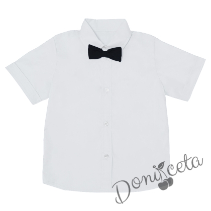 Детска риза с къс ръкав в бяло с папийонка в тъмносиньо 5286885 1