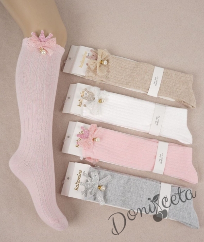 Детски чорапи 3/4 в розово с панделка 4587912 1