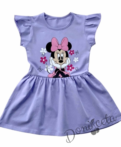 Детска рокля в лилаво с Мини Маус  с къс ръкав 1