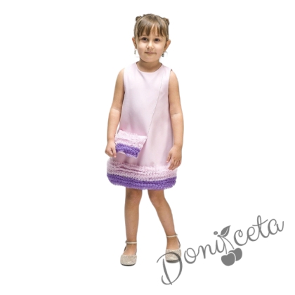 Официална детска рокля без ръкав с къдрички и чанта с къдрички в лилаво 1