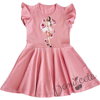 Ежедневна детска рокля с къс ръкав с къдрици и момиче с цветя в пепел от розово Клоуи 1