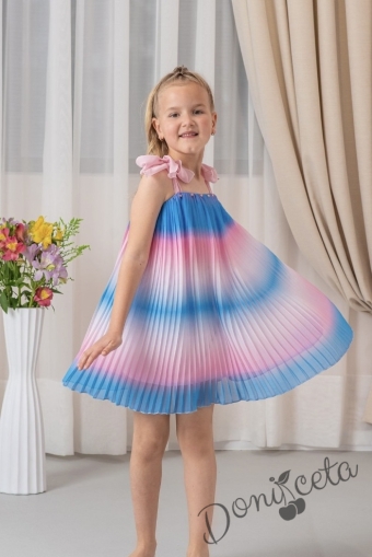Официална/ежедневна ефирна детска солей рокля в синьо,лилаво и розово 1