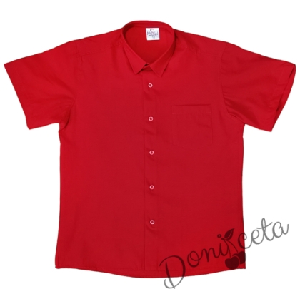 Детска риза с къс ръкав в червено за момче 1