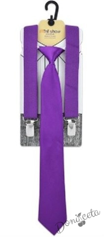 Комплект от тиранти с вратовръзка  за момче в лилаво 1