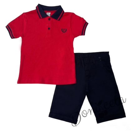 Летен компелкт за момче от риза в червено с къс ръкав и пантало в тъмносиньо 1