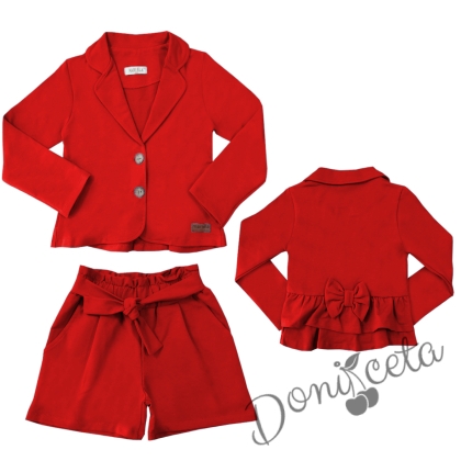 Детски комплект за момиче от къси панталонки и сако в червено 65455433 1