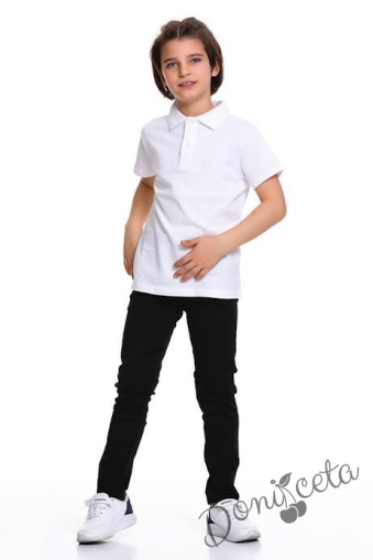 Комплект за момче от панталон Contrast в черно и риза с къс ръкав в бяло 1