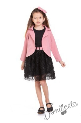 Детски комплект за момиче от 4 части- пола, сако, тениска и диадема за коса в пепел от рози Роус 1