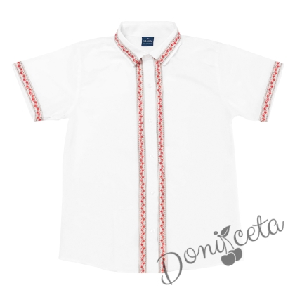 Детска риза с къс ръкав за момче в бяло без с фолклори/етно мотиви 1