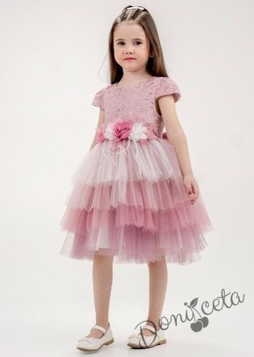 Официална детска рокля в пепел от рози с тюл Ная 1