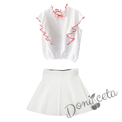 Комплект от пола в бяло и риза Contrast с  червени къдрици 1