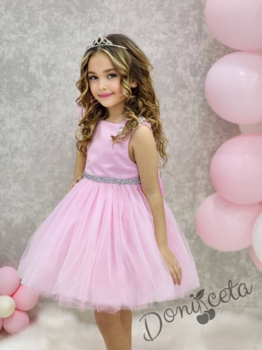 Официална детска рокля в розово с тюл Девора 1