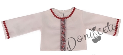 Етно детска риза с дълъг ръкав за момиче в бяло с фолклорни мотиви 9987877288258