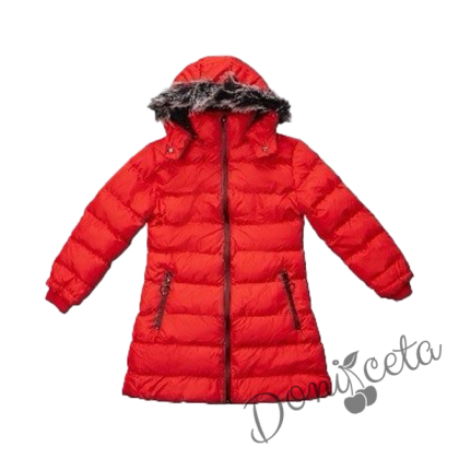 Winter  jacket in ruspberry colour with a hood