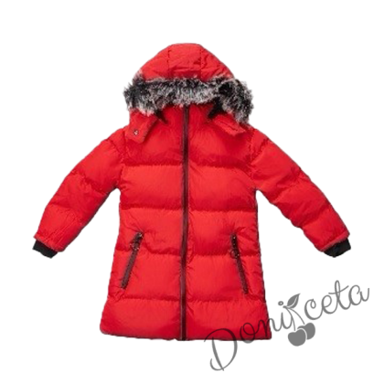 Winter  jacket in ruspberry colour with a hood