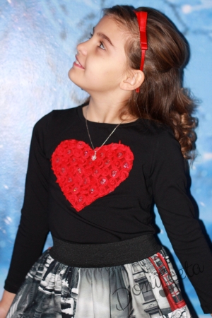 Children's long sleeve t-shirt in black with red heart
