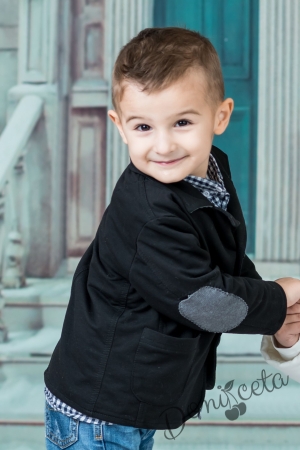 Детско  сако за момче в черно с кръпки