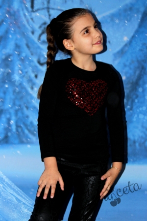 Children's long sleeve t-shirt in black with red sequins