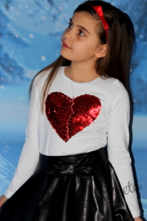 Children's long sleeve t-shirt in white with red sequins
