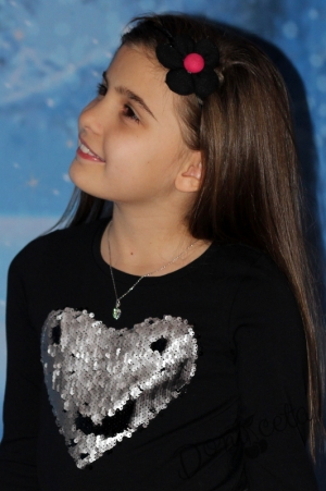 Children's long sleeve t-shirt in black with silver  sequins