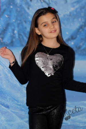 Children's long sleeve t-shirt in black with silver  sequins