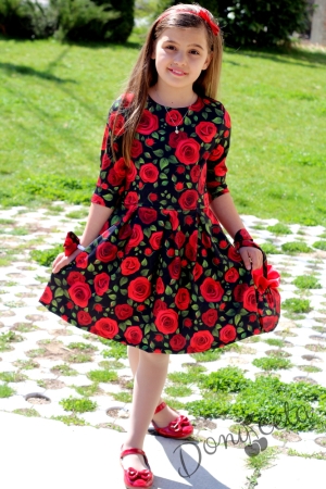 Official children's dress in black with red roses